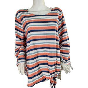 Ruby Rd Women's Multicolor 3/4 Bell Sleeve Striped Knit Top Blouse Size 2X (12)